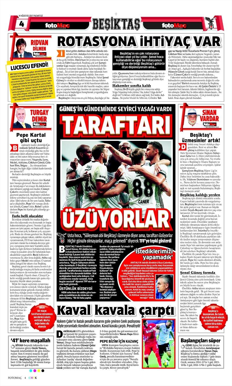 14 Ağustos 2017 | Gazetelerin Beşiktaş Manşetleri - Görsel 13