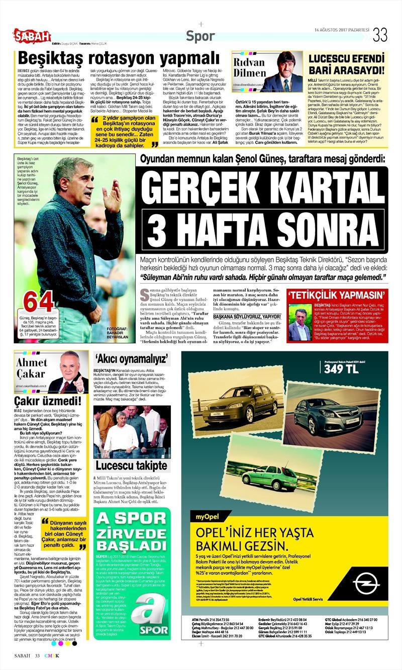 14 Ağustos 2017 | Gazetelerin Beşiktaş Manşetleri - Görsel 26
