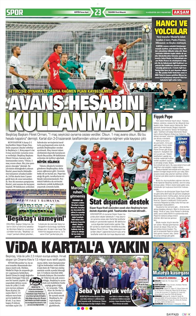 14 Ağustos 2017 | Gazetelerin Beşiktaş Manşetleri - Görsel 3