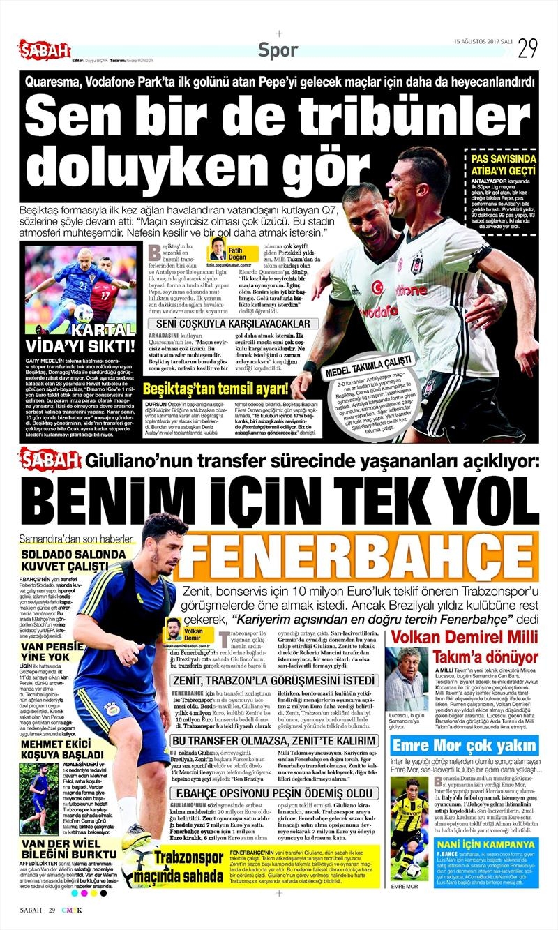 15 Ağustos 2017 | Gazetelerin Beşiktaş Manşetleri - Görsel 6