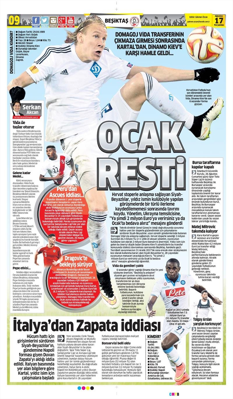 17 Ağustos 2017 | Gazetelerin Beşiktaş Manşetleri - Görsel 2