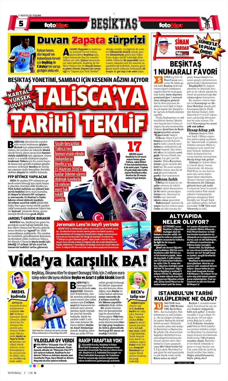 17 Ağustos 2017 | Gazetelerin Beşiktaş Manşetleri - Görsel 8