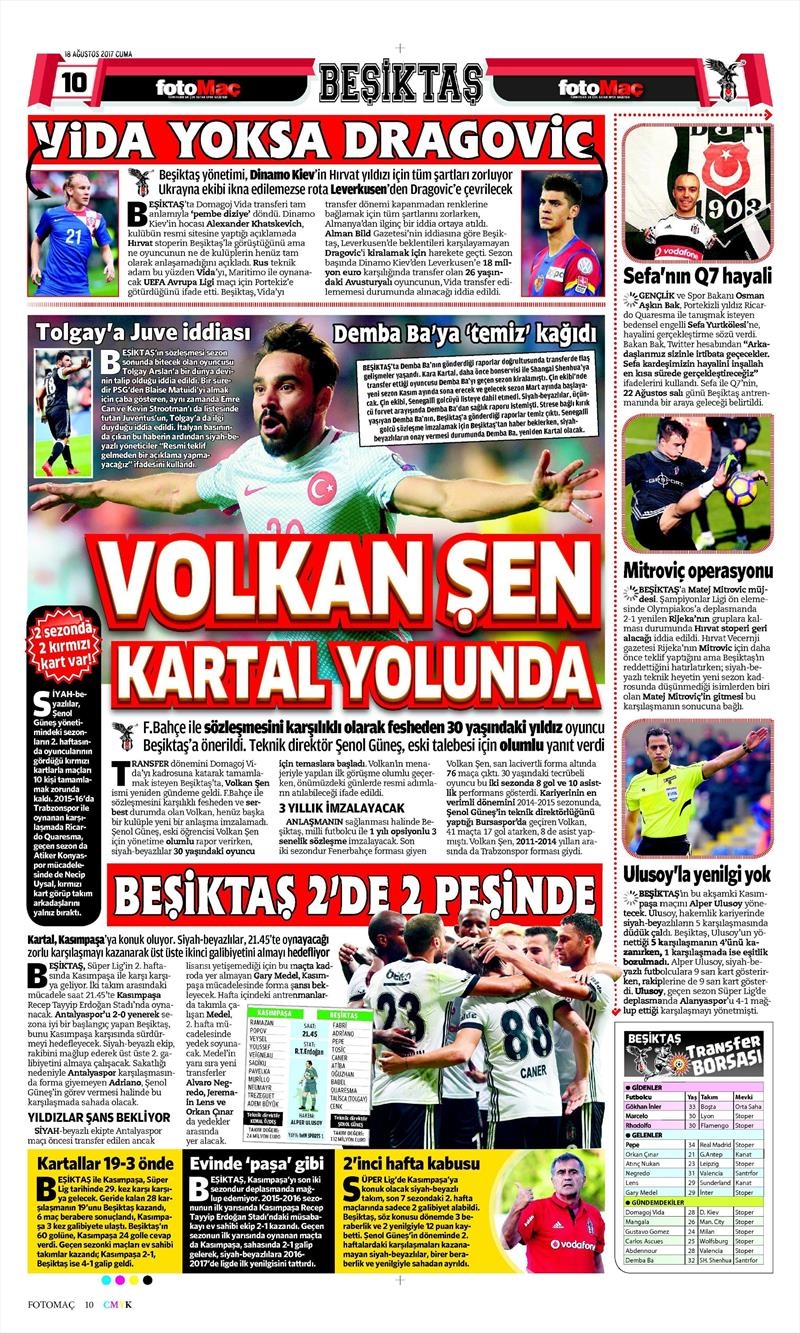 18 Ağustos 2017 | Gazetelerin Beşiktaş Manşetleri - Görsel 5