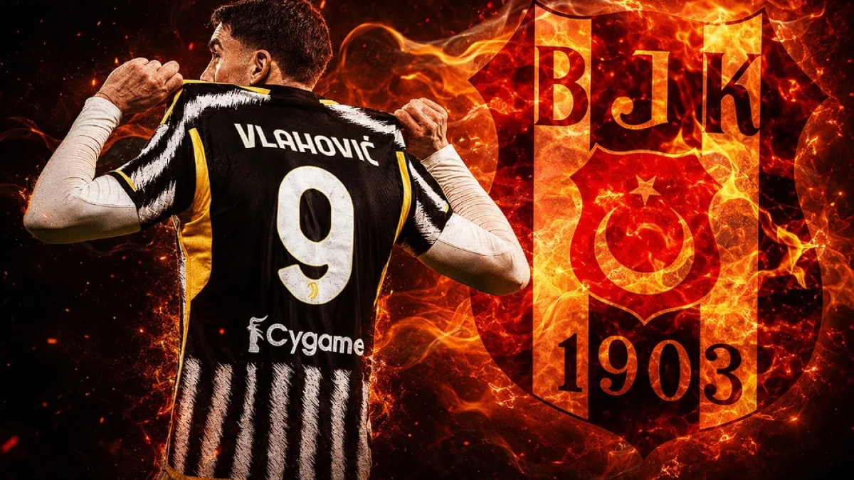 Beşiktaş Vlahovic transferi iddialarını temsil eden futbolcu ve sözleşme görüşmesi görseli.