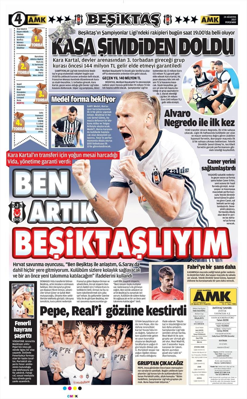 24 Ağustos 2017 | İşte gazetelerin Beşiktaş manşetleri - Görsel 1