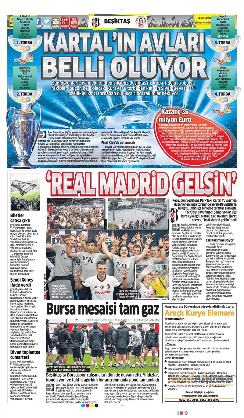 24 Ağustos 2017 | İşte gazetelerin Beşiktaş manşetleri - Görsel 3