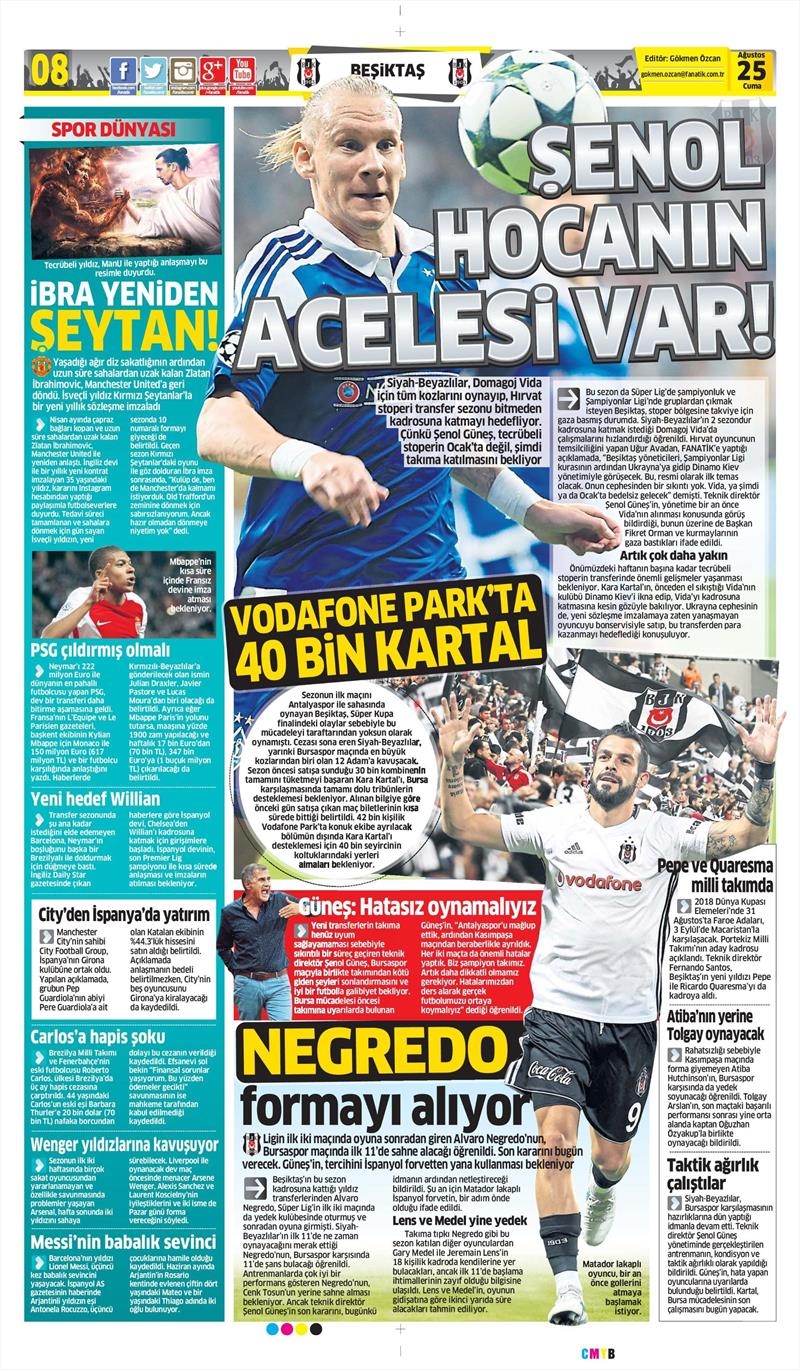 25 Ağustos 2017 | İşte gazetelerin Beşiktaş manşetleri - Görsel 1