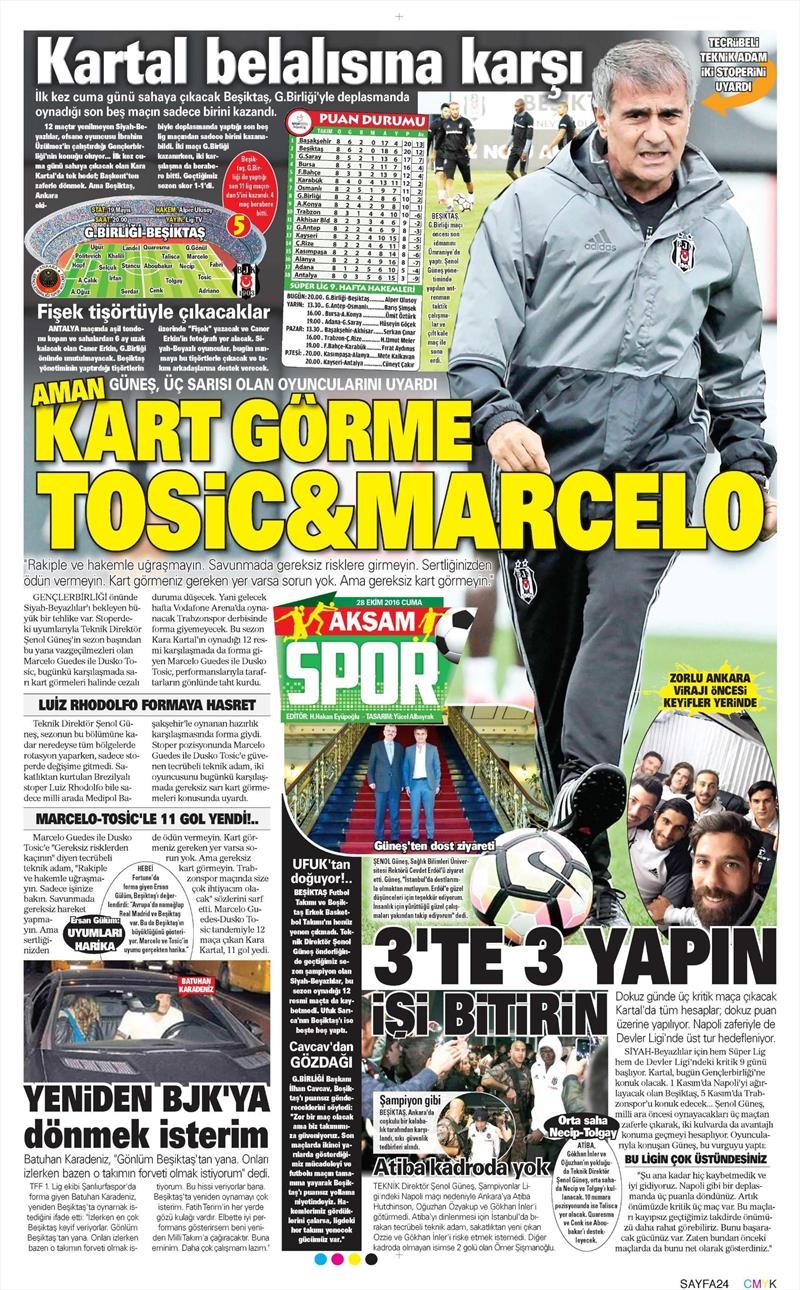28 Ekim 2016 | Gazetelerin Beşiktaş sayfaları - Görsel 1