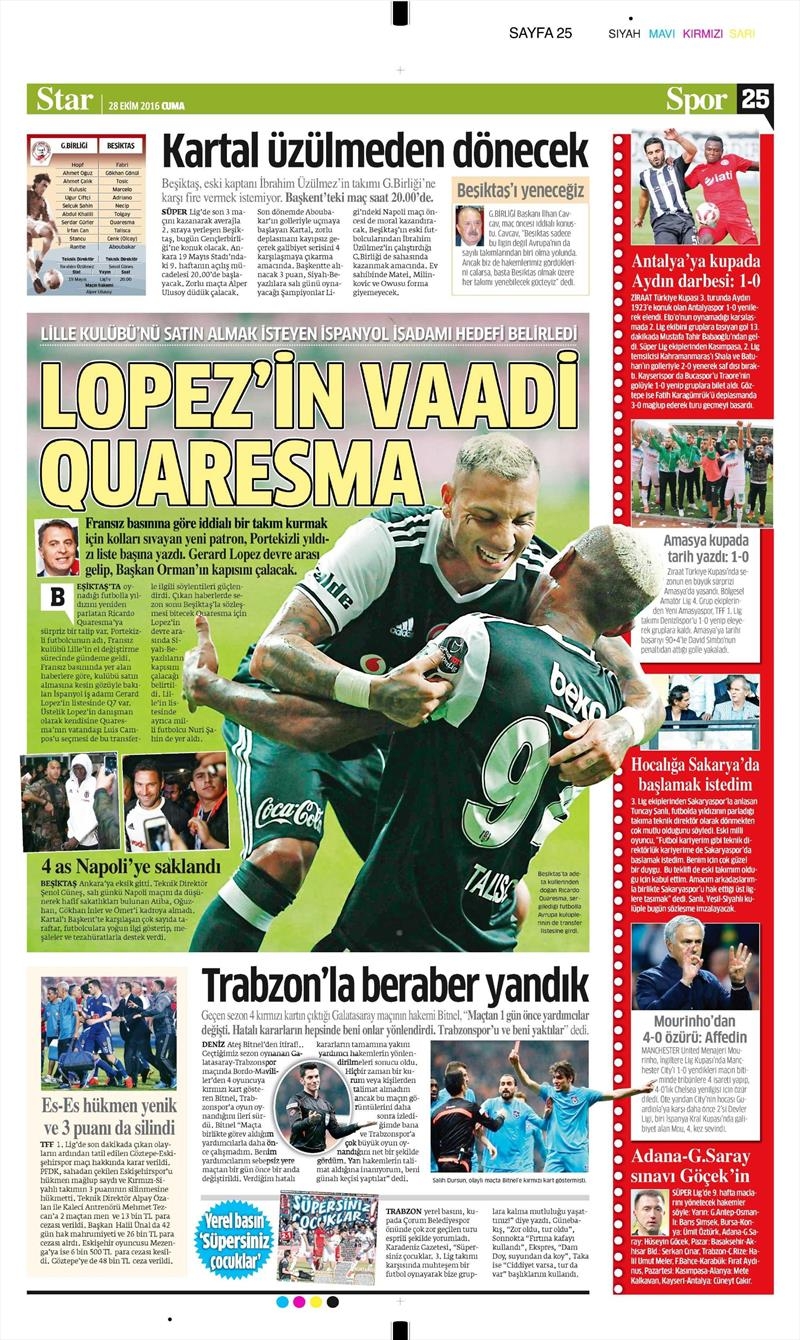 28 Ekim 2016 | Gazetelerin Beşiktaş sayfaları - Görsel 10