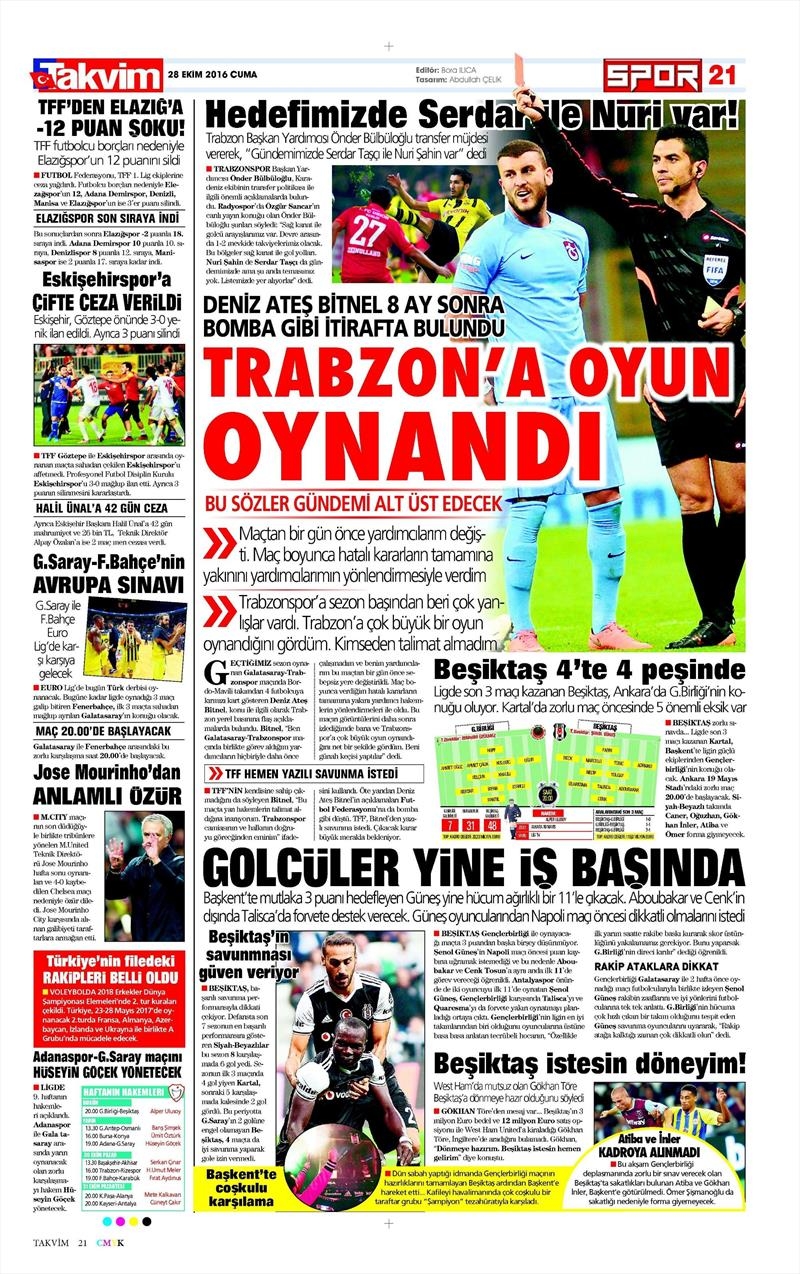 28 Ekim 2016 | Gazetelerin Beşiktaş sayfaları - Görsel 11