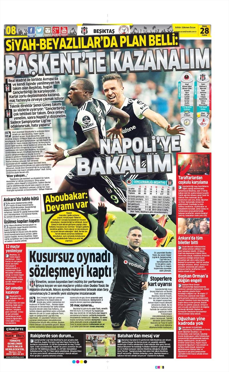 28 Ekim 2016 | Gazetelerin Beşiktaş sayfaları - Görsel 2