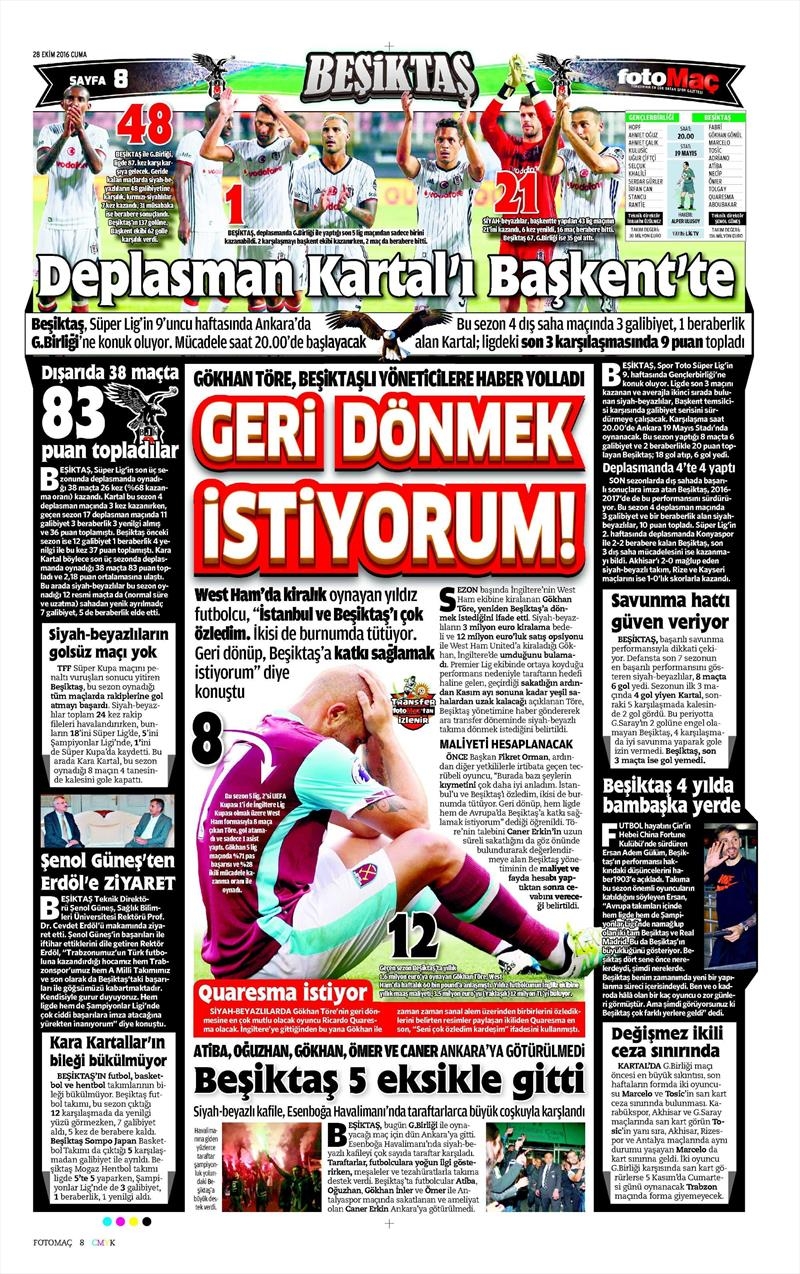 28 Ekim 2016 | Gazetelerin Beşiktaş sayfaları - Görsel 3