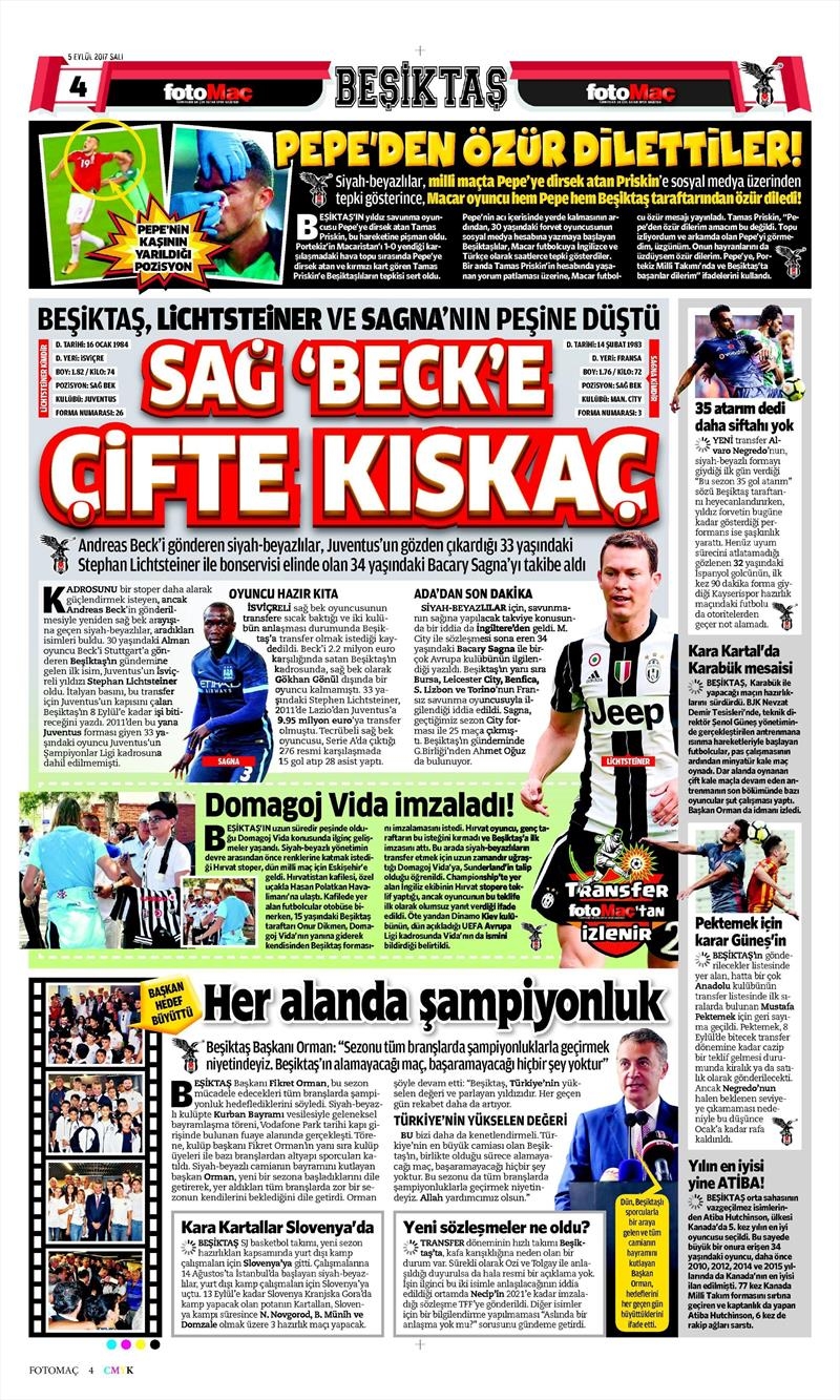 5 Eylül 2017 | İşte gazetelerin Beşiktaş manşetleri - Görsel 7