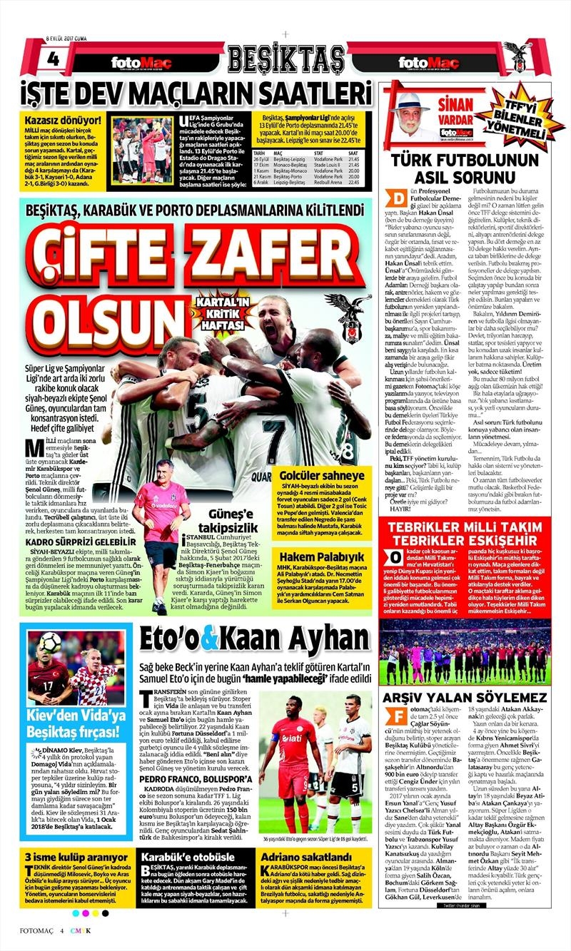 8 Eylül 2017 | İşte gazetelerin Beşiktaş manşetleri - Görsel 2