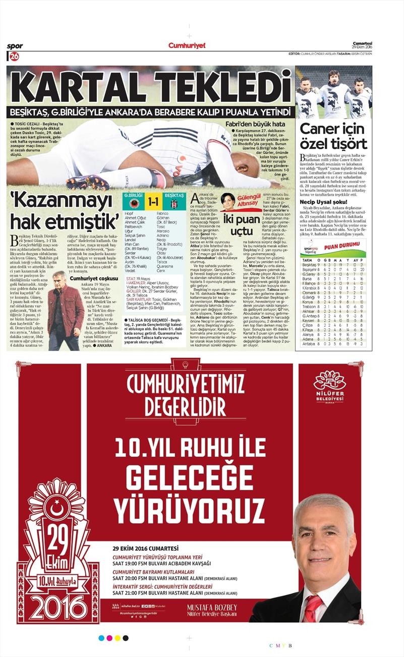 29 Ekim 2016 | Gazetelerin Beşiktaş manşetleri - Görsel 1