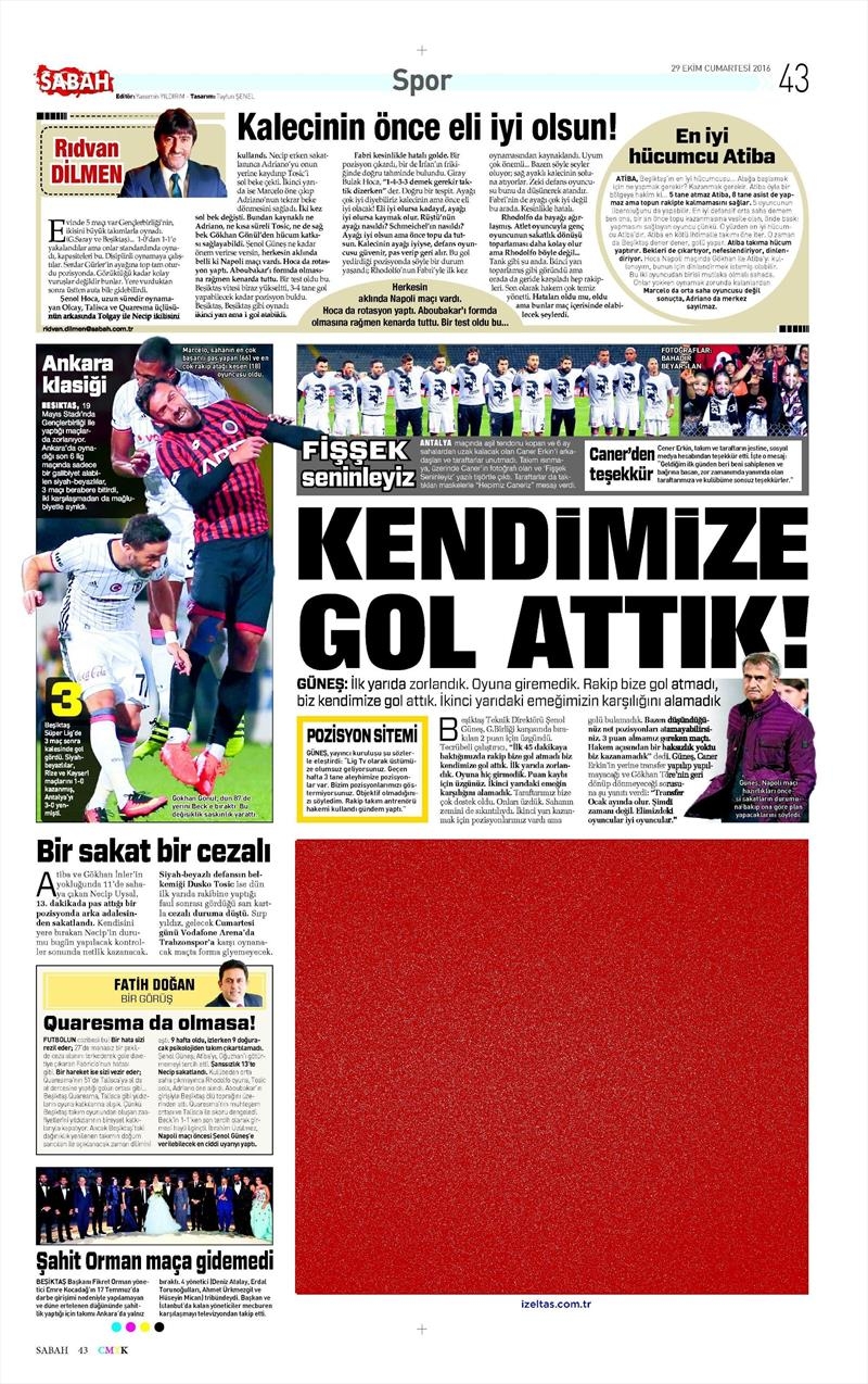 29 Ekim 2016 | Gazetelerin Beşiktaş manşetleri - Görsel 11