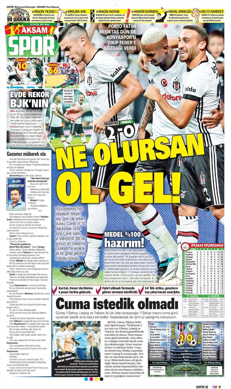19 Eylül 2017 | İşte gazetelerin Beşiktaş manşetleri - Görsel 1