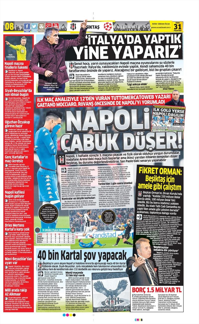 31 Ekim 2016 | Gazetelerin Beşiktaş sayfaları - Görsel 3