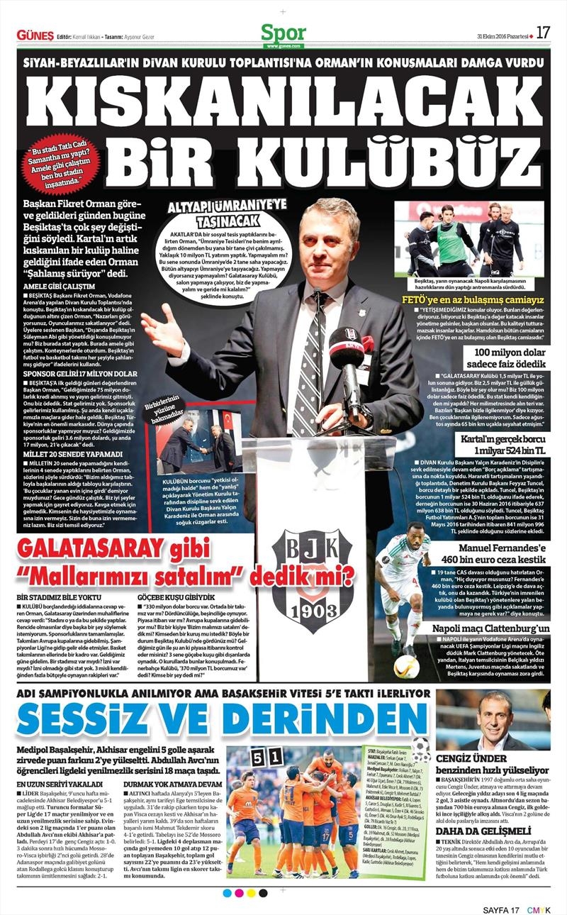 31 Ekim 2016 | Gazetelerin Beşiktaş sayfaları - Görsel 5