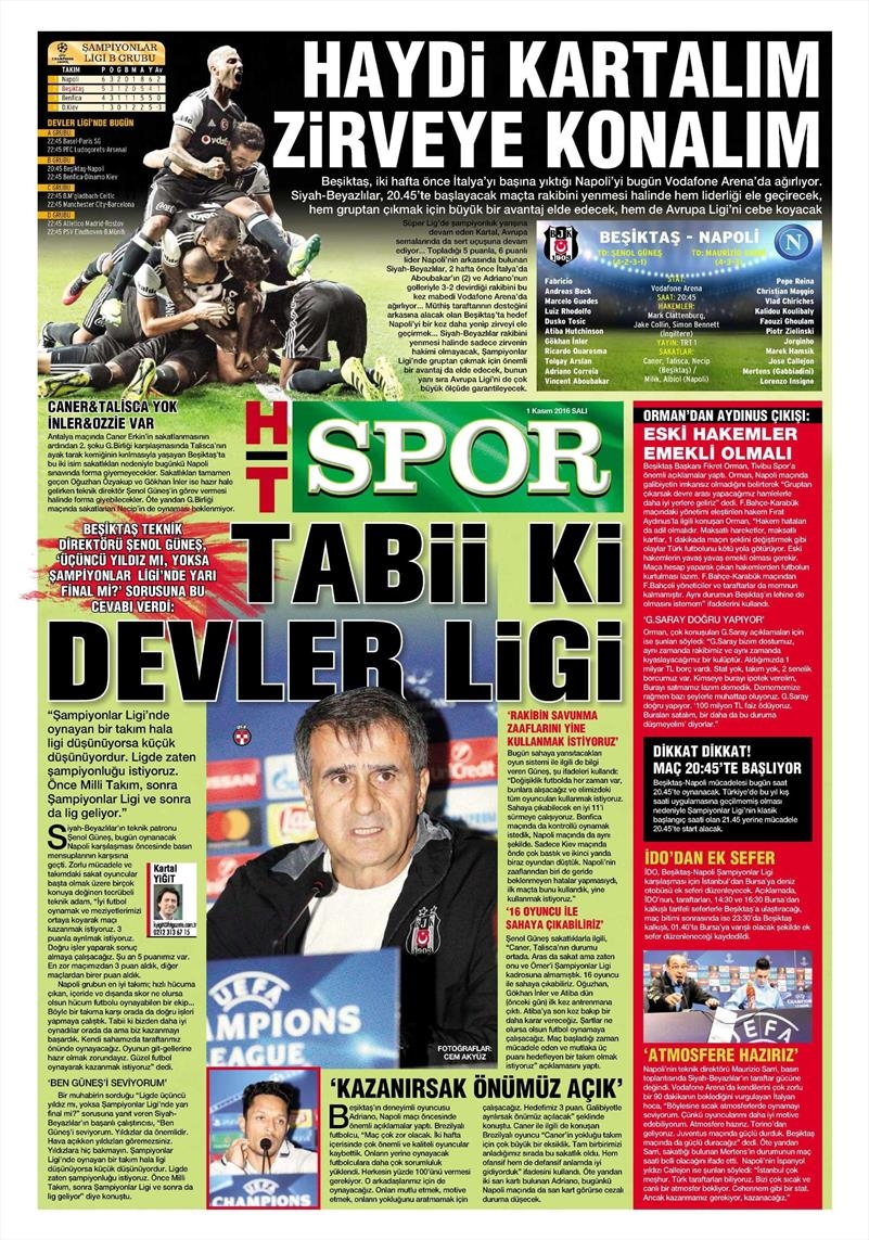 1 Kasım 2016 | Gazetelerin Beşiktaş sayfaları - Görsel 10