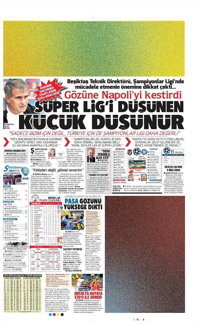 1 Kasım 2016 | Gazetelerin Beşiktaş sayfaları - Görsel 11