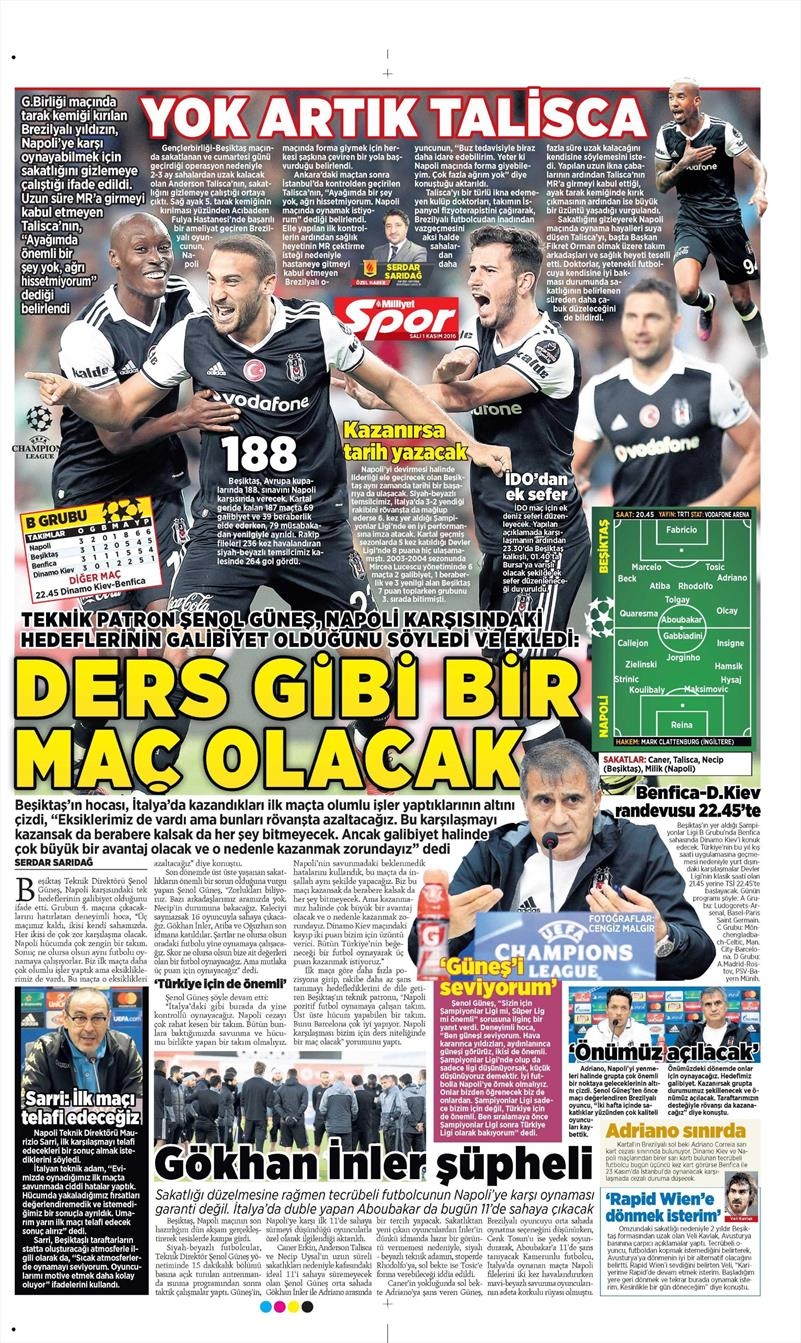1 Kasım 2016 | Gazetelerin Beşiktaş sayfaları - Görsel 13