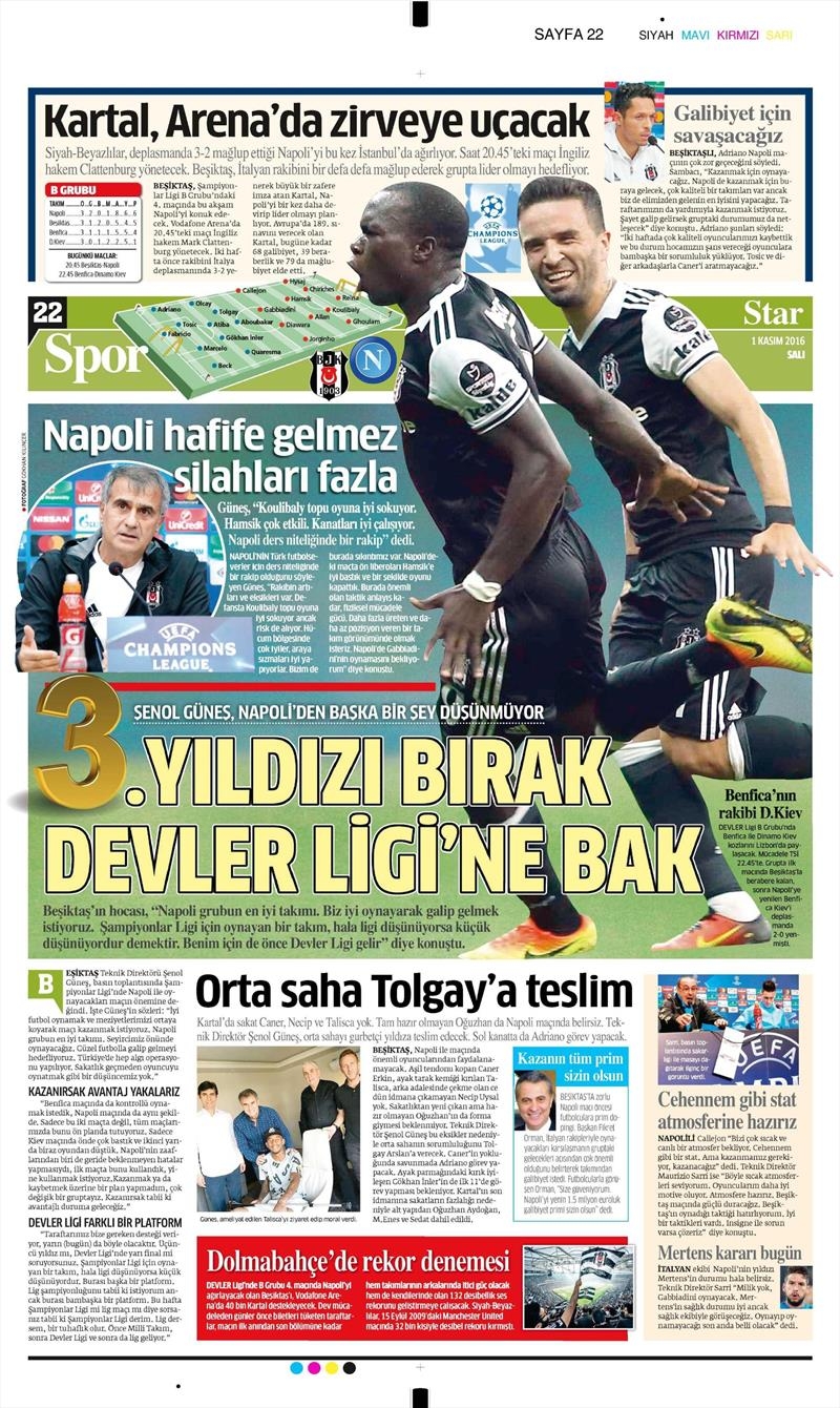 1 Kasım 2016 | Gazetelerin Beşiktaş sayfaları - Görsel 18