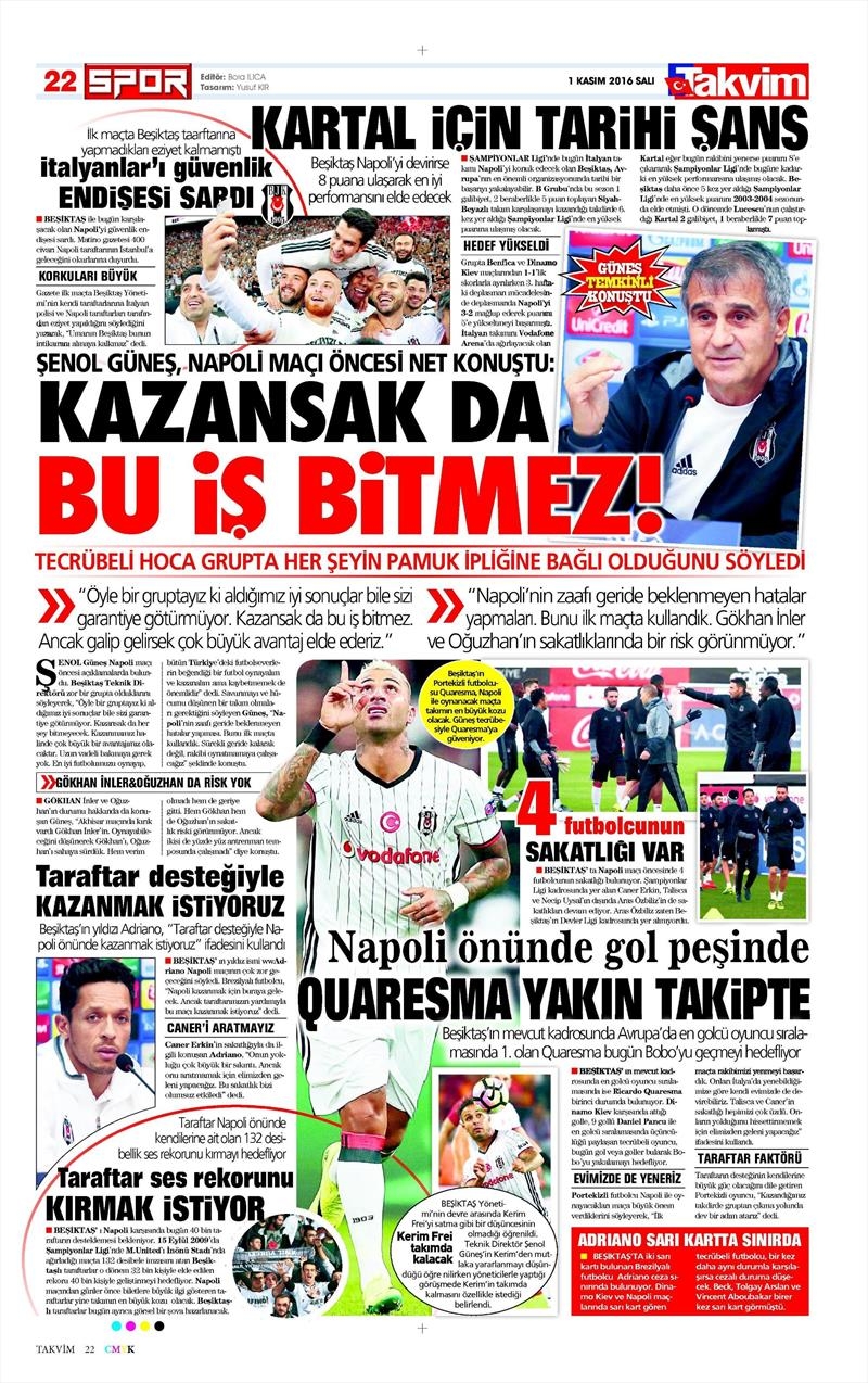 1 Kasım 2016 | Gazetelerin Beşiktaş sayfaları - Görsel 19