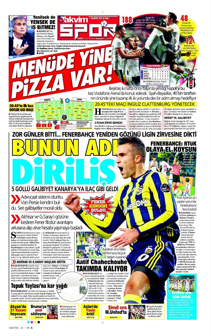 1 Kasım 2016 | Gazetelerin Beşiktaş sayfaları - Görsel 20