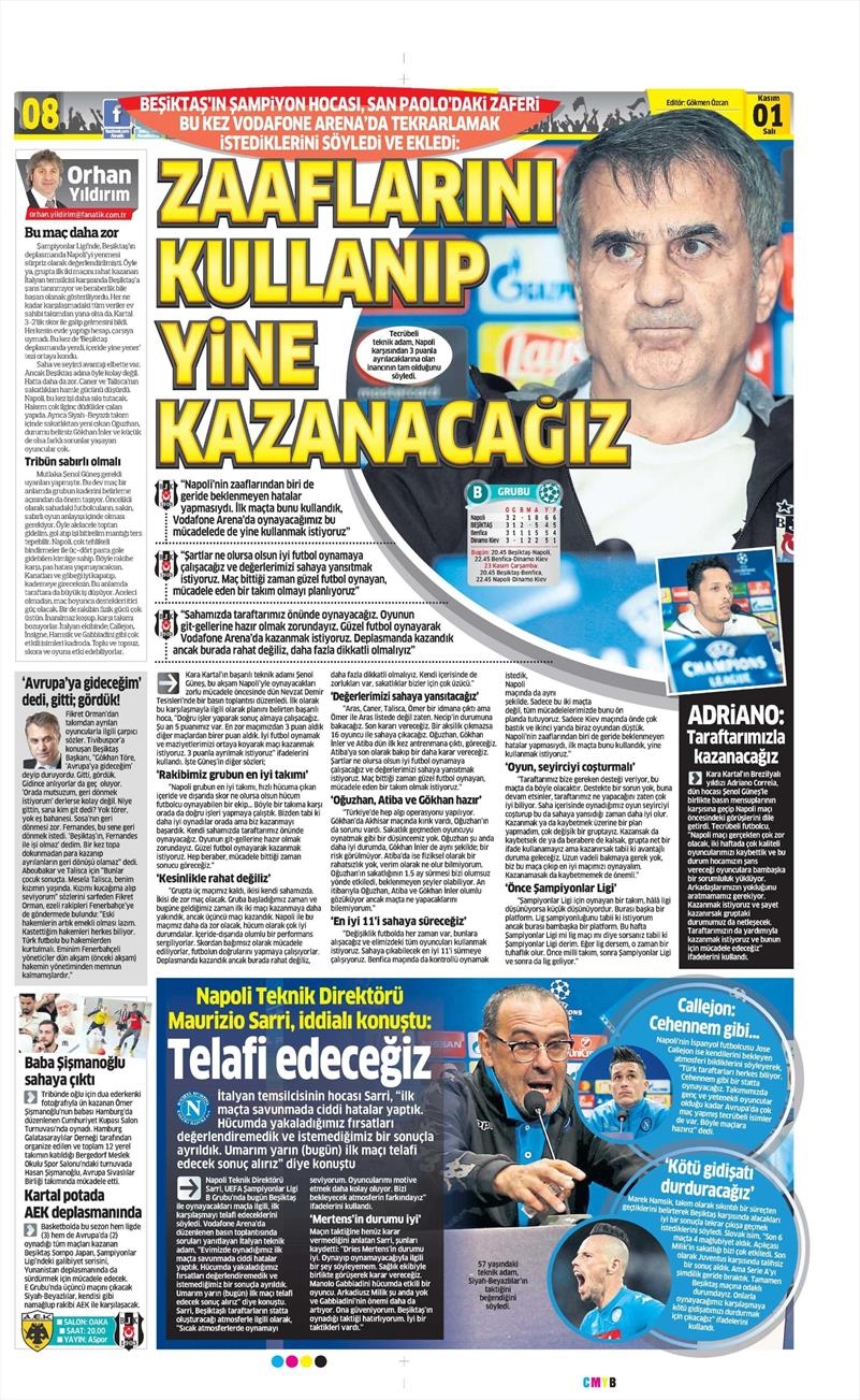 1 Kasım 2016 | Gazetelerin Beşiktaş sayfaları - Görsel 4