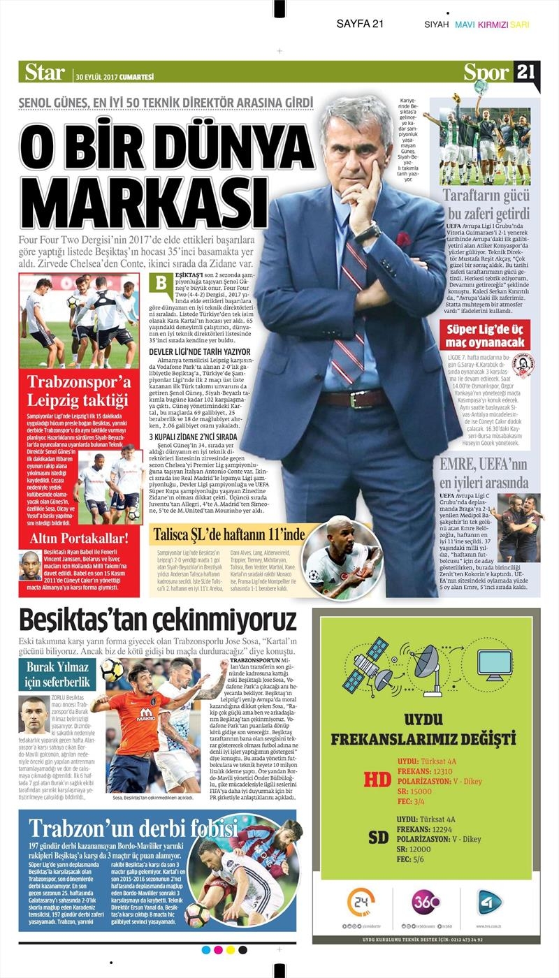 30 Eylül 2017 | Gazetelerin Beşiktaş Manşetleri - Görsel 1