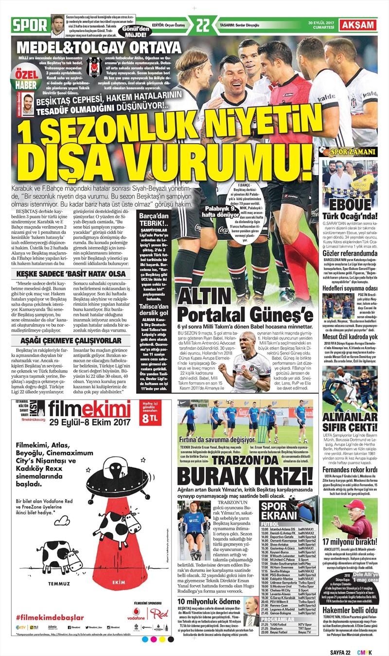 30 Eylül 2017 | Gazetelerin Beşiktaş Manşetleri - Görsel 2