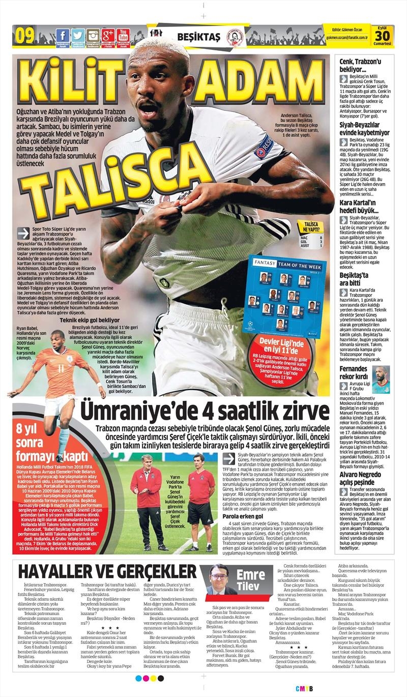 30 Eylül 2017 | Gazetelerin Beşiktaş Manşetleri - Görsel 4