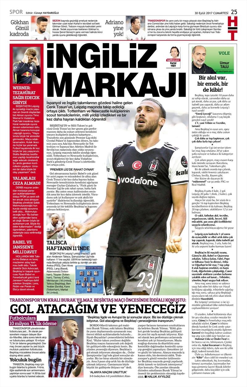 30 Eylül 2017 | Gazetelerin Beşiktaş Manşetleri - Görsel 6