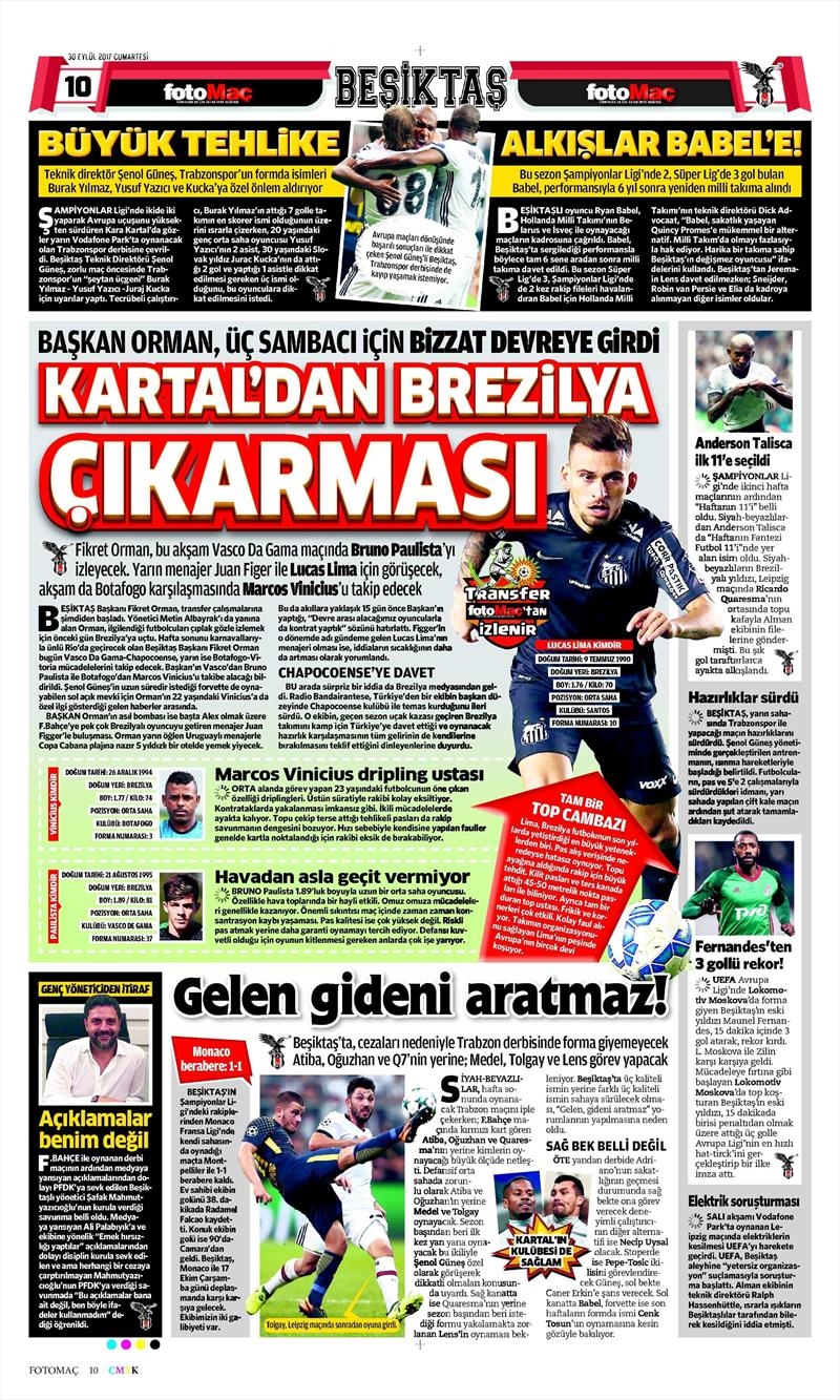30 Eylül 2017 | Gazetelerin Beşiktaş Manşetleri - Görsel 8