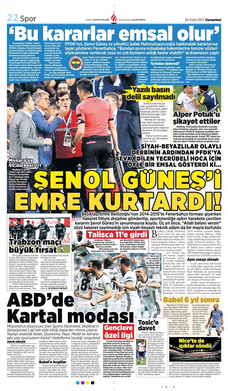 30 Eylül 2017 | Gazetelerin Beşiktaş Manşetleri - Görsel 9