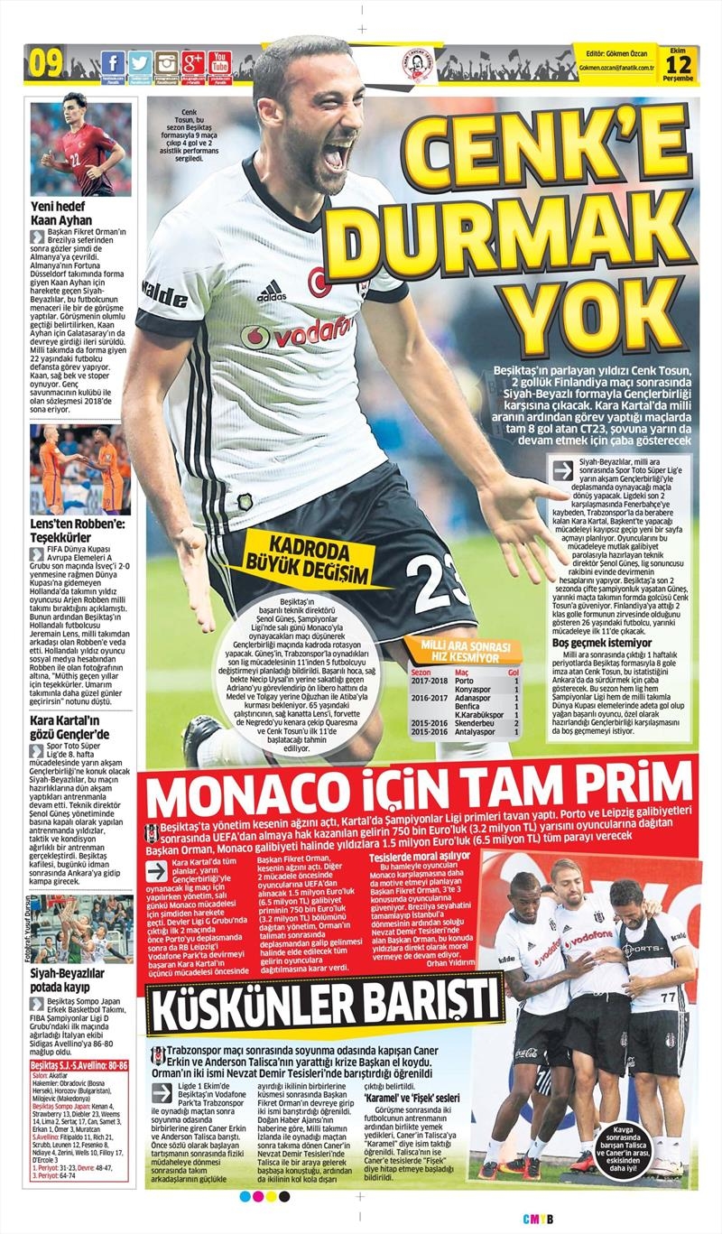 12 Ekim 2017 | İşte gazetelerin Beşiktaş manşetleri - Görsel 8