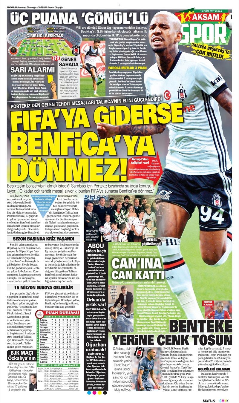 13 Ekim 2017 | İşte gazetelerin Beşiktaş manşetleri - Görsel 1