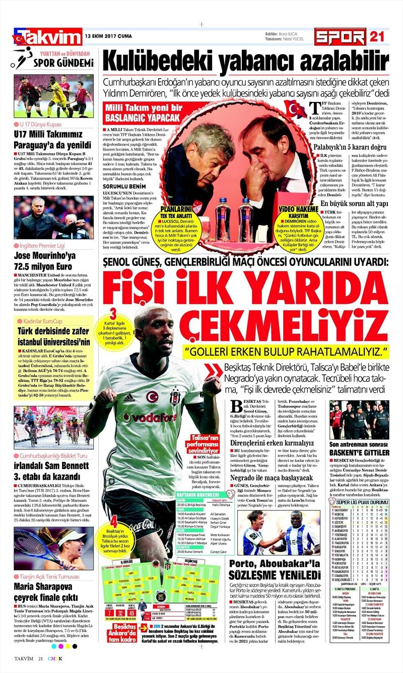 13 Ekim 2017 | İşte gazetelerin Beşiktaş manşetleri - Görsel 6