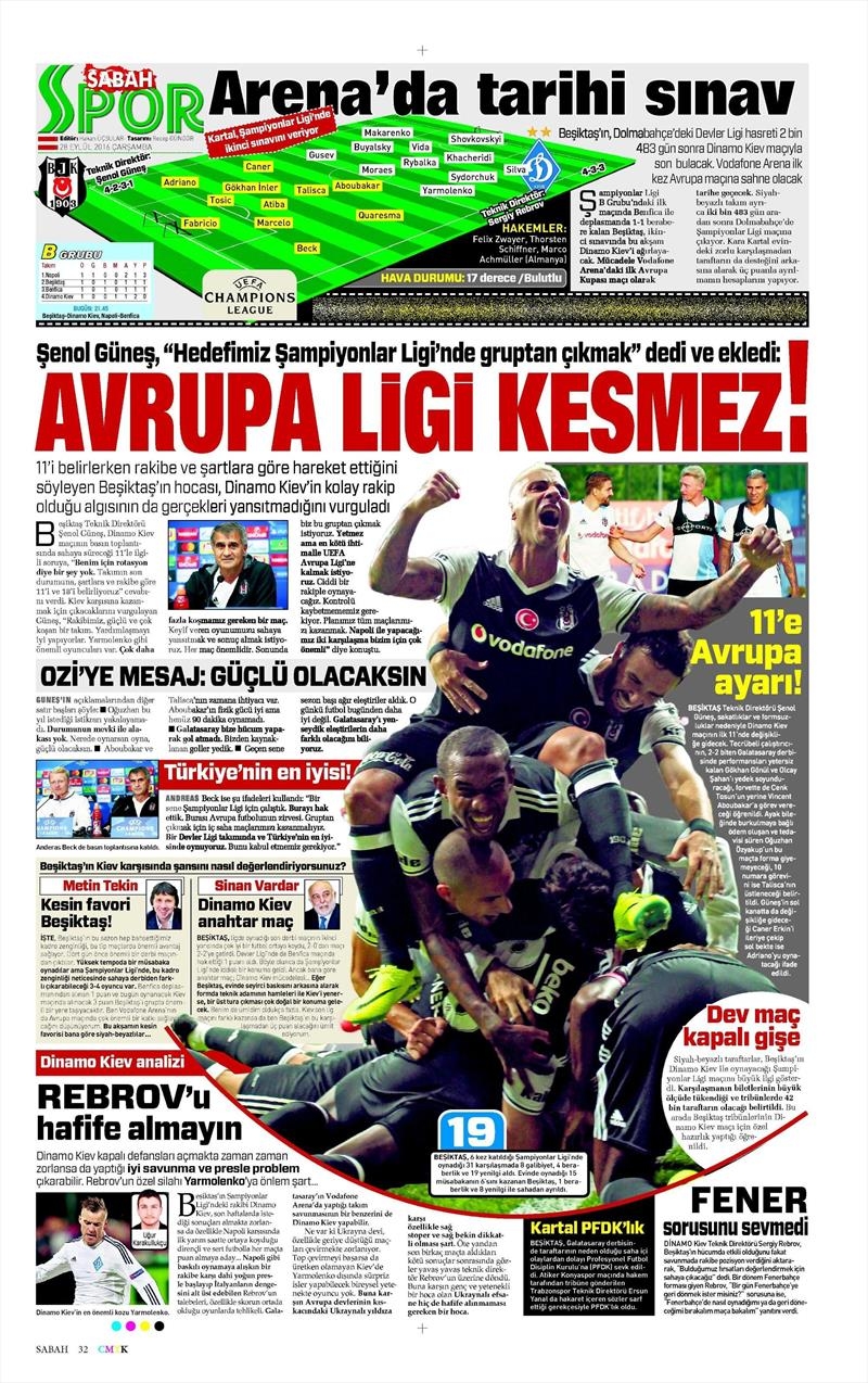 28 Eylül 2016 | Beşiktaş sayfaları - Görsel 13