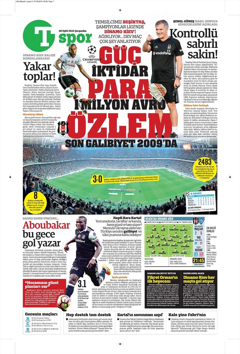 28 Eylül 2016 | Beşiktaş sayfaları - Görsel 14