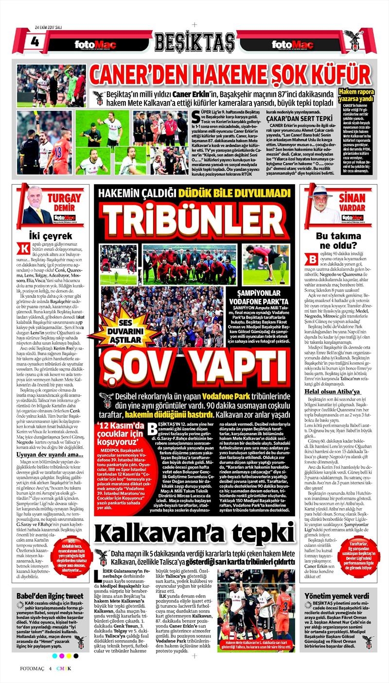 24 Ekim 2017 | Gazetelerin Beşiktaş Manşetleri - Görsel 10