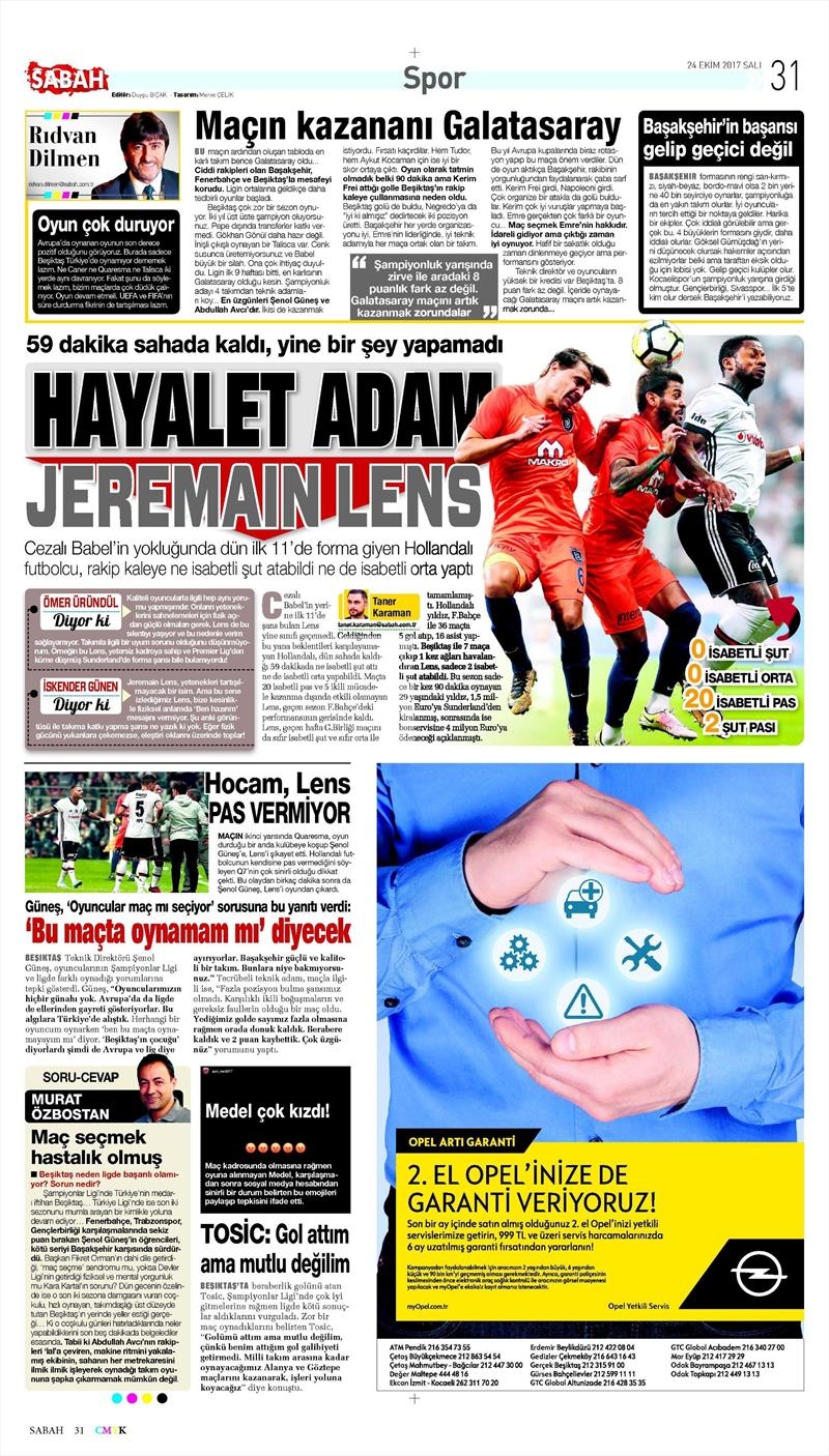 24 Ekim 2017 | Gazetelerin Beşiktaş Manşetleri - Görsel 19