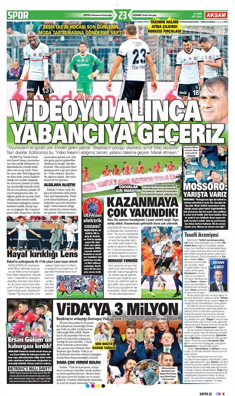 24 Ekim 2017 | Gazetelerin Beşiktaş Manşetleri - Görsel 2