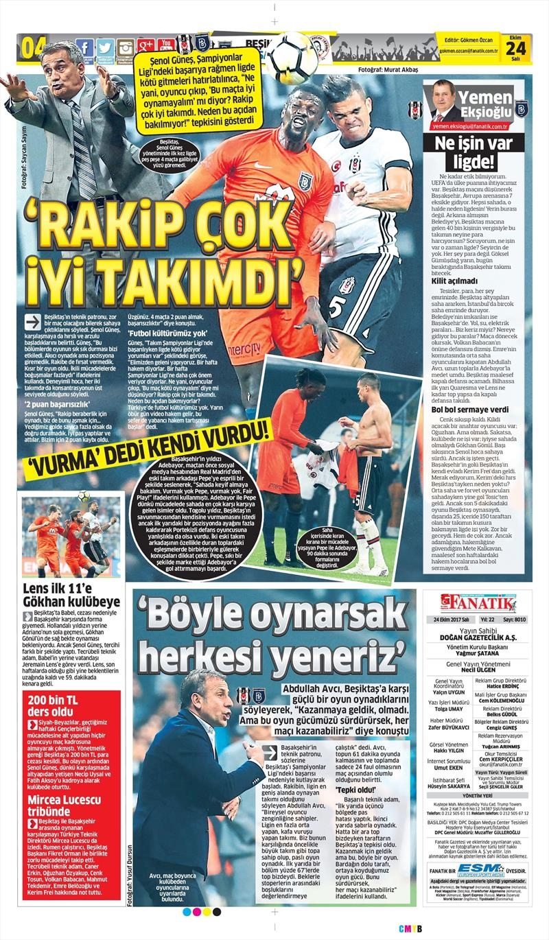 24 Ekim 2017 | Gazetelerin Beşiktaş Manşetleri - Görsel 7