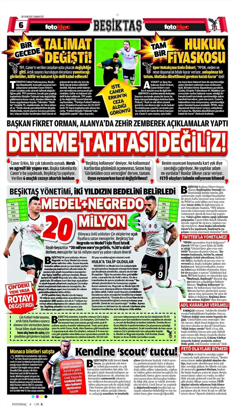 28 Ekim 2017 | Gazetelerin Beşiktaş Manşetleri - Görsel 1