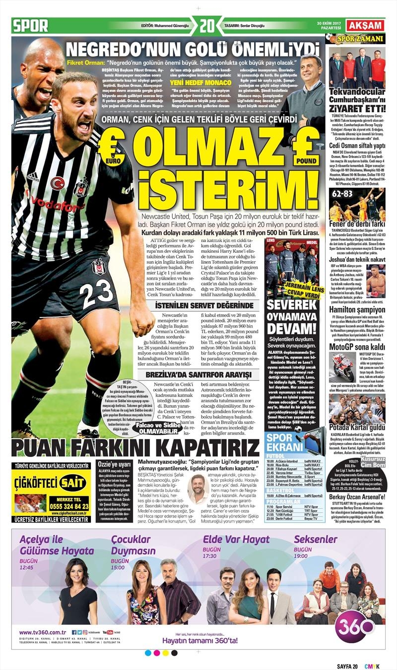 30 Ekim 2017 | Gazetelerin Beşiktaş Manşetleri - Görsel 1