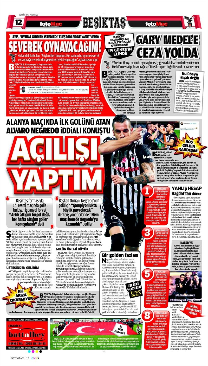 30 Ekim 2017 | Gazetelerin Beşiktaş Manşetleri - Görsel 5
