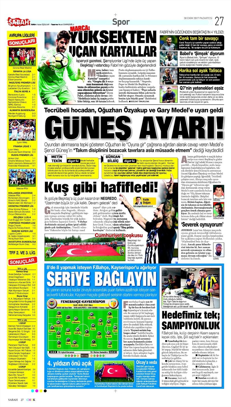 30 Ekim 2017 | Gazetelerin Beşiktaş Manşetleri - Görsel 8