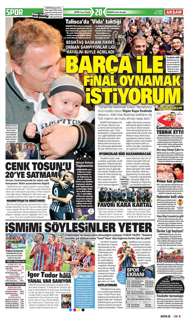 31 Ekim 2017 | Gazetelerin Beşiktaş Manşetleri - Görsel 1